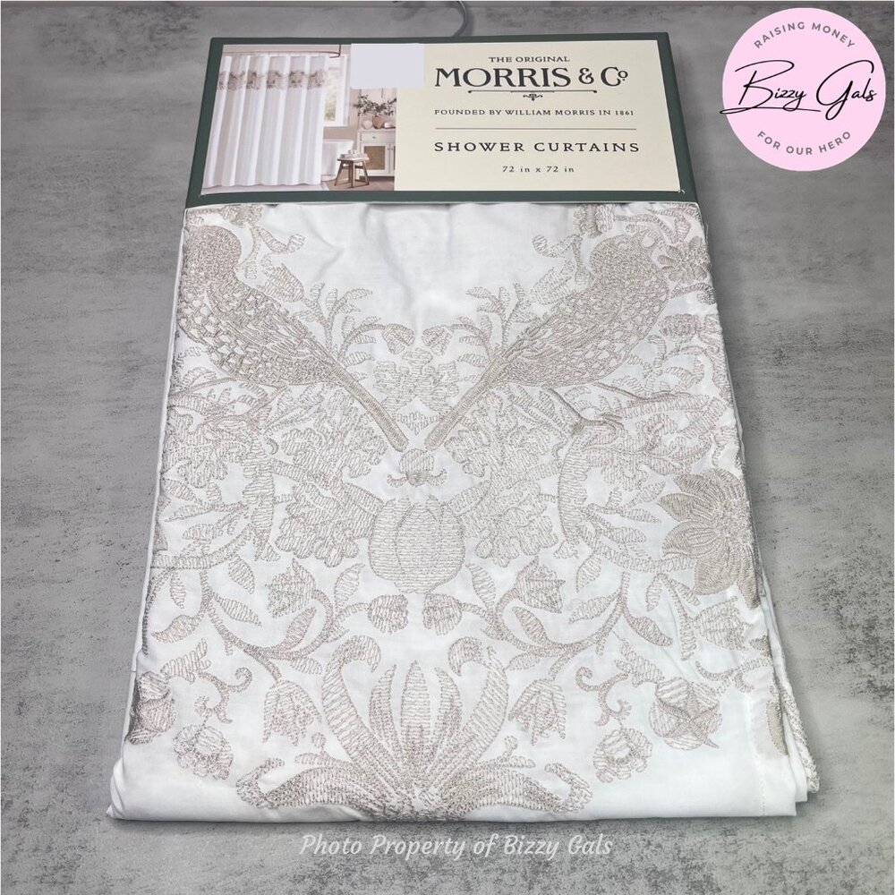 Morris & Co Embroidered Shower Curtain Strawberry Thief - NEW